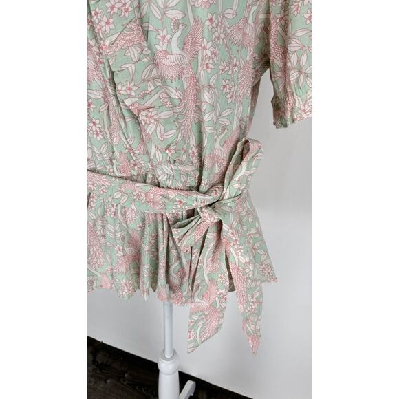 LC Lauren Conrad Womens Peacock Floral Wrap Blouse Short Sleeve XL Green NWT - Picture 8 of 13